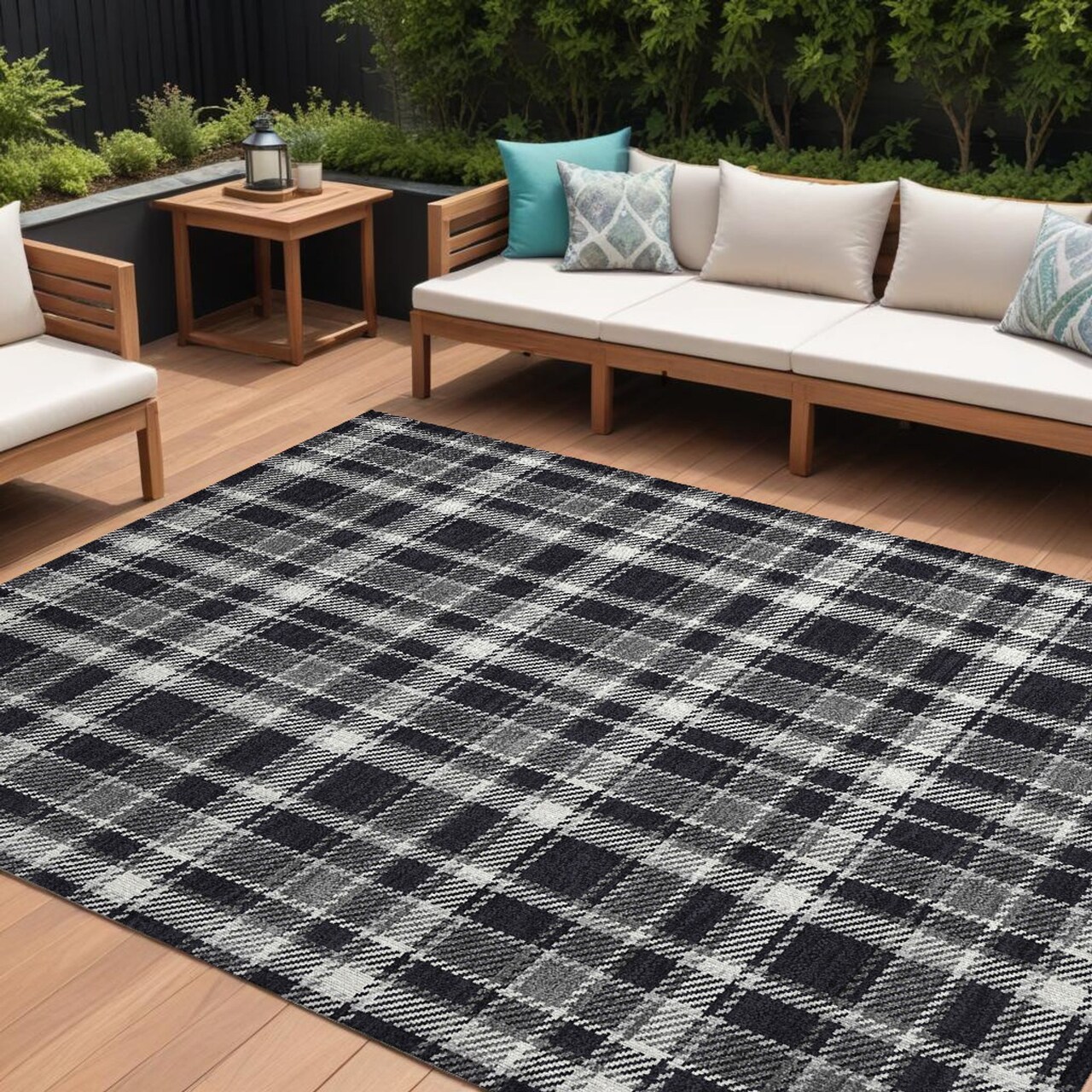 Edge Collections - 9' x 12' - Black - Plaid Washable Non-Skid Area Rug for Indoor and Outdoor Use - 1 Piece